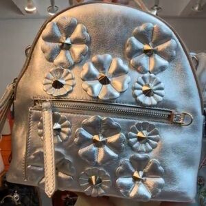 Fendi Metallic Silver Floral Backpack NWT 3995.00
